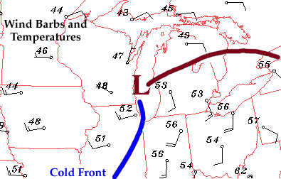 Current Wind Direction Map Finding Cold Fronts Using Wind Direction: Shift From South-Southwest To  West-Northwest