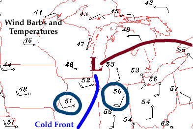 Finding Cold Fronts Using Wind Direction Shift From South