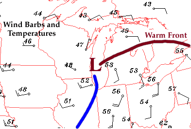 Finding Warm Fronts Using Wind Direction: shift from east